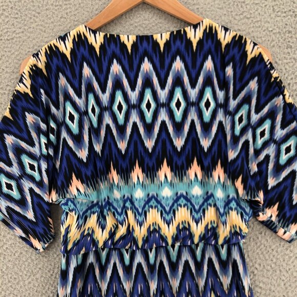 Chicos Dress Womens 0 US Small Blue Nouveau Ikat Knee Blouson 1/2 Cold Shoulder - Picture 4 of 11